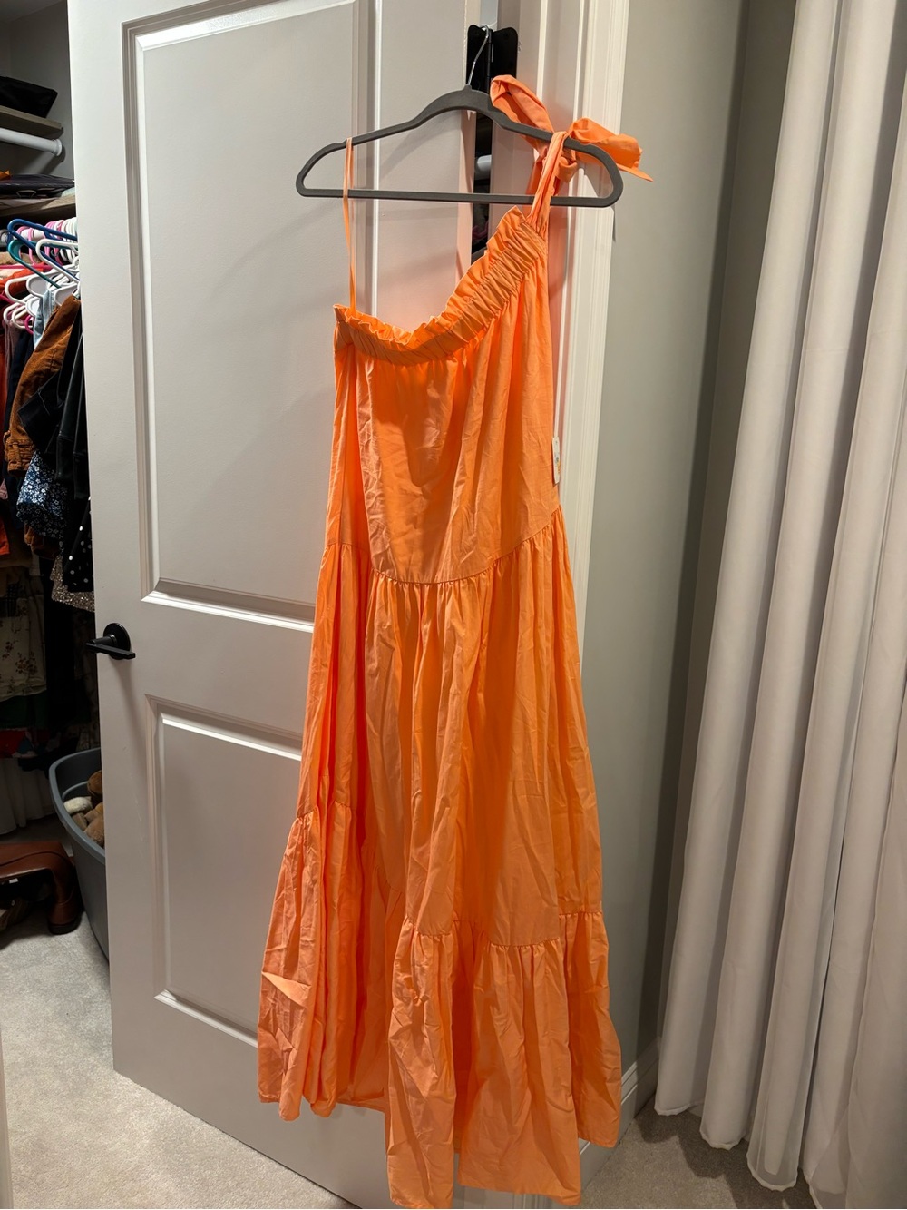 Altar'd State Bright Orange One-Shoulder Tiered Maxi Dress